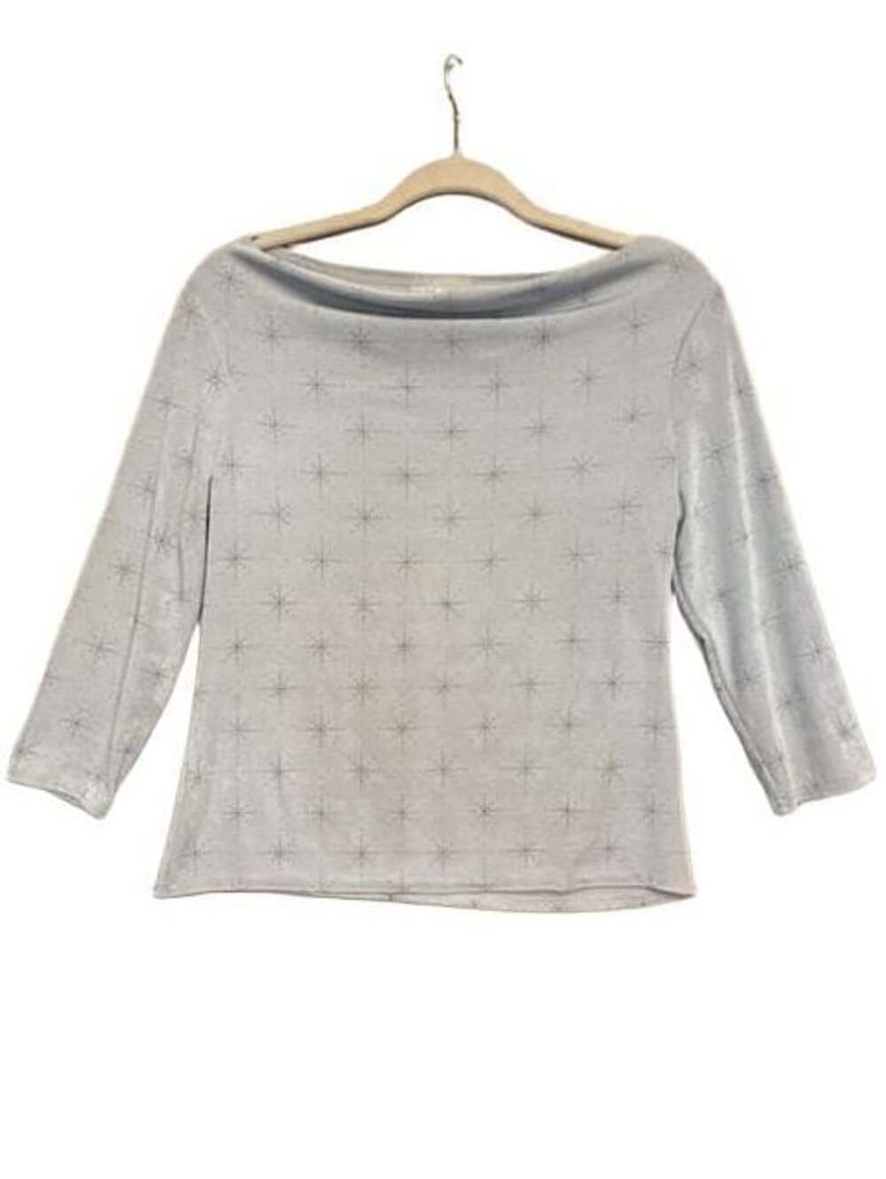 Kathie Lee Collection Boat Neck Top Blue Sparkle Star Print